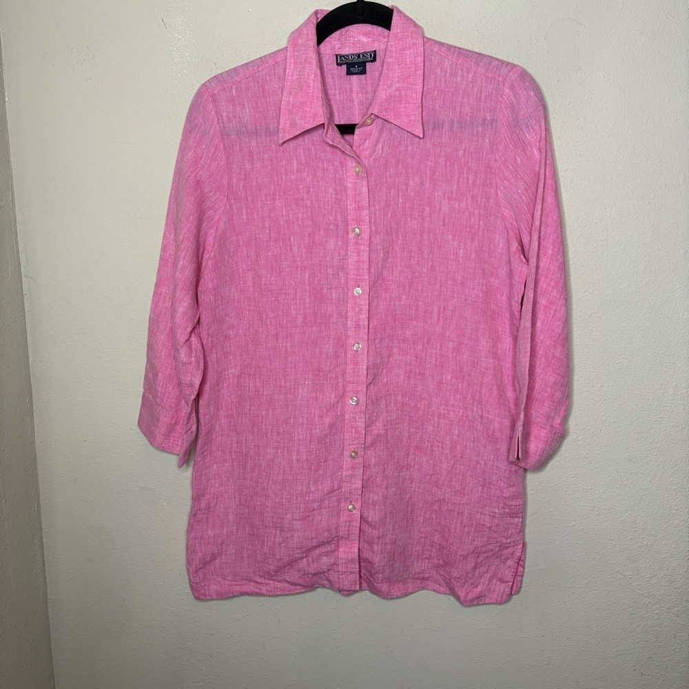 Lands' End Pink Button-Down Linen Shirt Size 8 - Picture 1 of 7